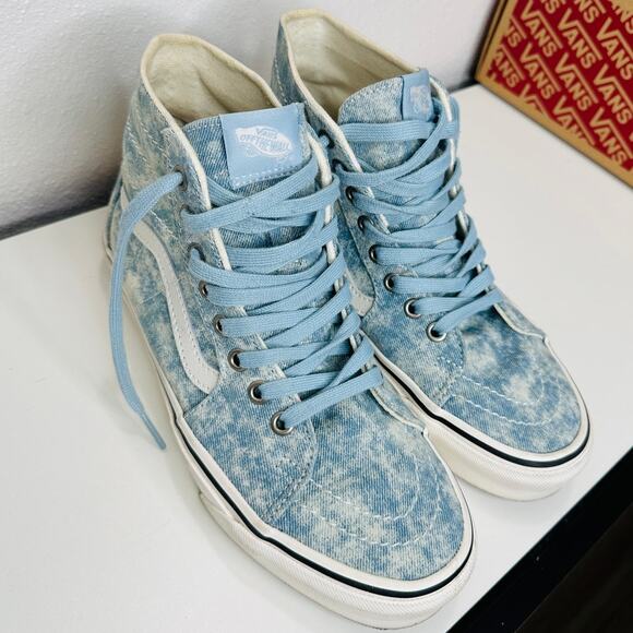 Vans Washed Blue White Sk8-Hi Taper Denim Winter Sky Skate Shoes 8 - Picture 7 of 15
